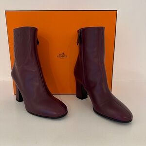 New HermesTalon 85 Burgundy Ankle Leather Boot Size 36